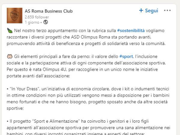 AS Roma Business Club | LinkedIN: #sustainability Olimpus Roma