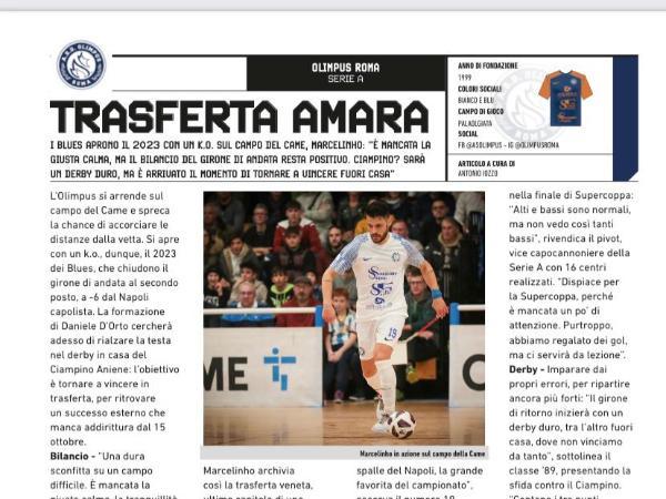 La copertina e le pagine dell'edizione dell' 11.01.2023 di Calcio a 5 Live dedicate all'Olimpus Roma