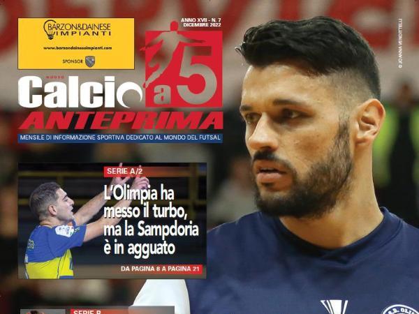La copertina e le pagine dell'edizione del 17.12.2022 di Calcio a 5 Anteprima dedicate all'Olimpus Roma