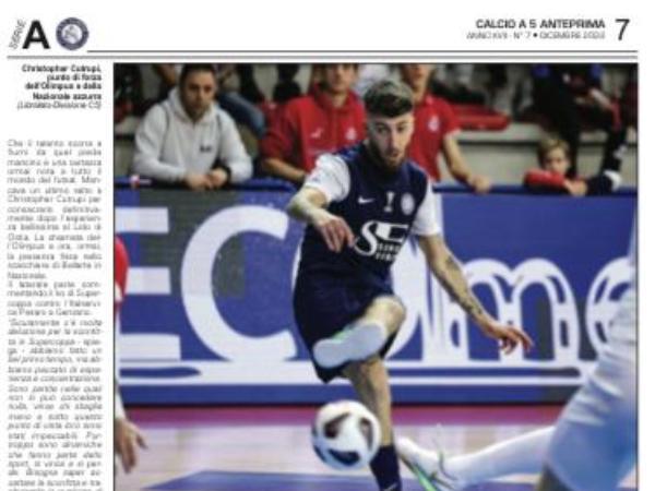 La copertina e le pagine dell'edizione del 17.12.2022 di Calcio a 5 Anteprima dedicate all'Olimpus Roma