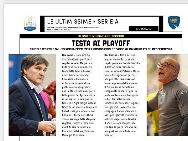 Le pagine dell'edizione del 03.05.2023 di Calcio a 5 Live dedicate all'Olimpus Roma