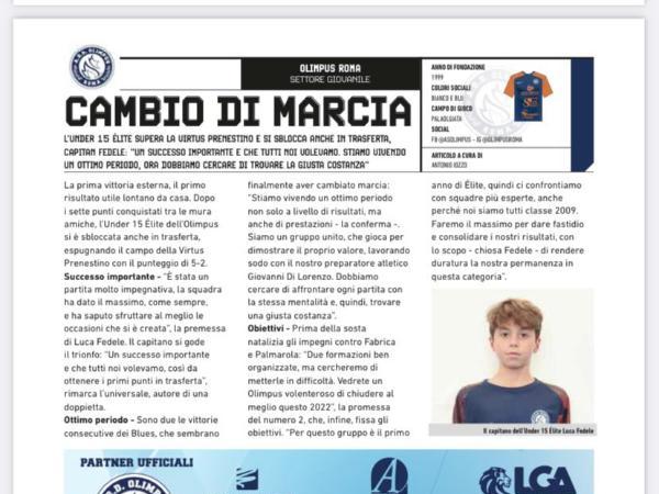 La copertina e le pagine dell'edizione del 7.12.2022 di Calcio a 5 Live dedicate all'Olimpus Roma
