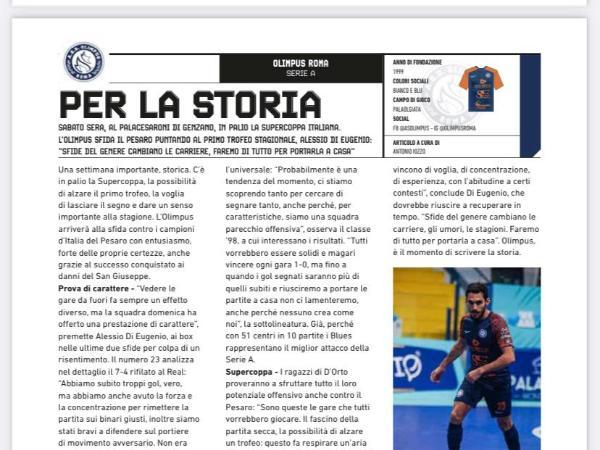 La copertina e le pagine dell'edizione del 7.12.2022 di Calcio a 5 Live dedicate all'Olimpus Roma