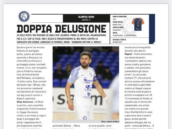 La copertina e le pagine dell'edizione del 16.11.2022 di C5 Live dedicate all'Olimpus Roma