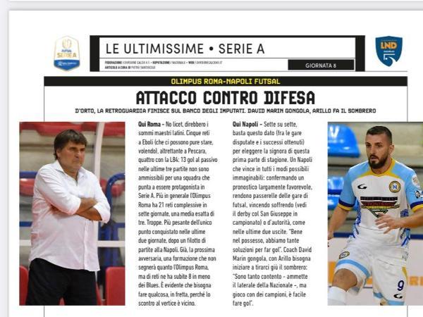 La copertina e le pagine dell'edizione del 16.11.2022 di C5 Live dedicate all'Olimpus Roma