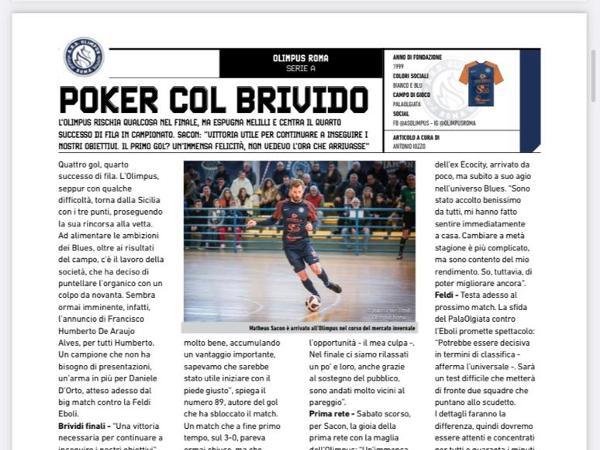 La copertina e le pagine dell'edizione dell' 08.02.2023 di Calcio a 5 Live dedicate all'Olimpus Roma