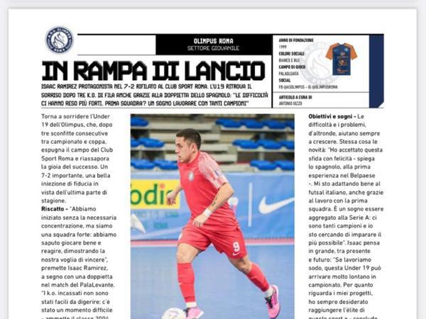 La copertina e le pagine dell'edizione dell' 08.02.2023 di Calcio a 5 Live dedicate all'Olimpus Roma