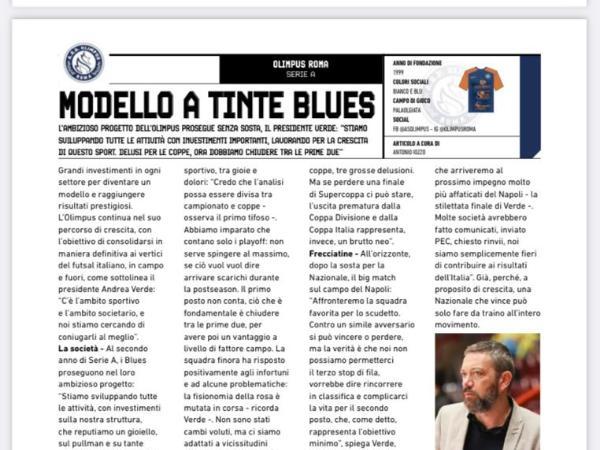 La copertina e le pagine dell'edizione dell' 08.03.2023 di Calcio a 5 Live dedicate all'Olimpus Roma