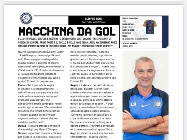 La copertina e le pagine dell'edizione dell' 08.03.2023 di Calcio a 5 Live dedicate all'Olimpus Roma