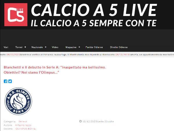 L'intervista a Tommaso Bianchetti su Calcio a 5 Live