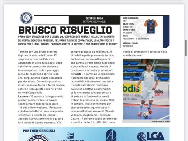 Le pagine dell'edizione del 14.12.2022 di Calcio a 5 Live dedicate all'Olimpus Roma