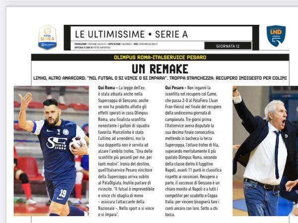 Le pagine dell'edizione del 14.12.2022 di Calcio a 5 Live dedicate all'Olimpus Roma