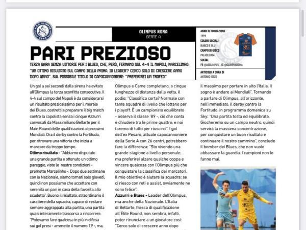 Le pagine dell'edizione del 15.03.2023 di Calcio a 5 Live dedicate all'Olimpus Roma