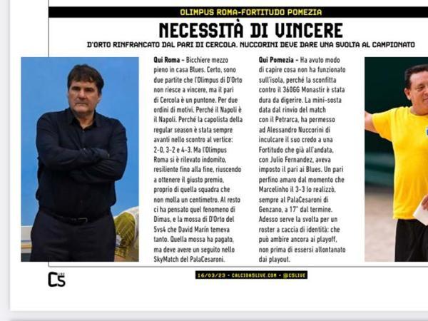 Le pagine dell'edizione del 15.03.2023 di Calcio a 5 Live dedicate all'Olimpus Roma