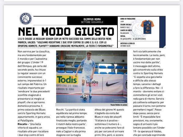 Le pagine dell'edizione del 19.04.2023 di Calcio a 5 Live dedicate all'Olimpus Roma