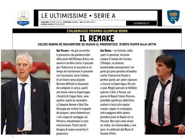 Le pagine dell'edizione del 19.04.2023 di Calcio a 5 Live dedicate all'Olimpus Roma