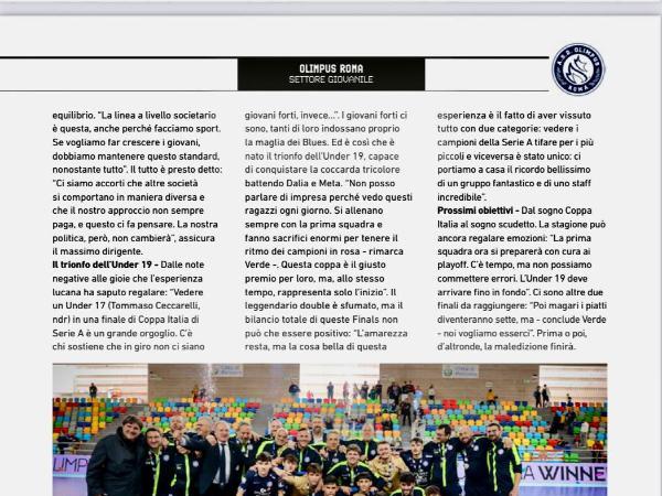 Le pagine dell'edizione del 27.03.2024 di Calcio a 5 Live dedicate all'Olimpus Roma