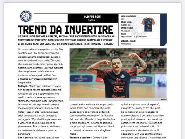 Le pagine dell'edizione del 29.03.2023 di Calcio a 5 Live dedicate all'Olimpus Roma