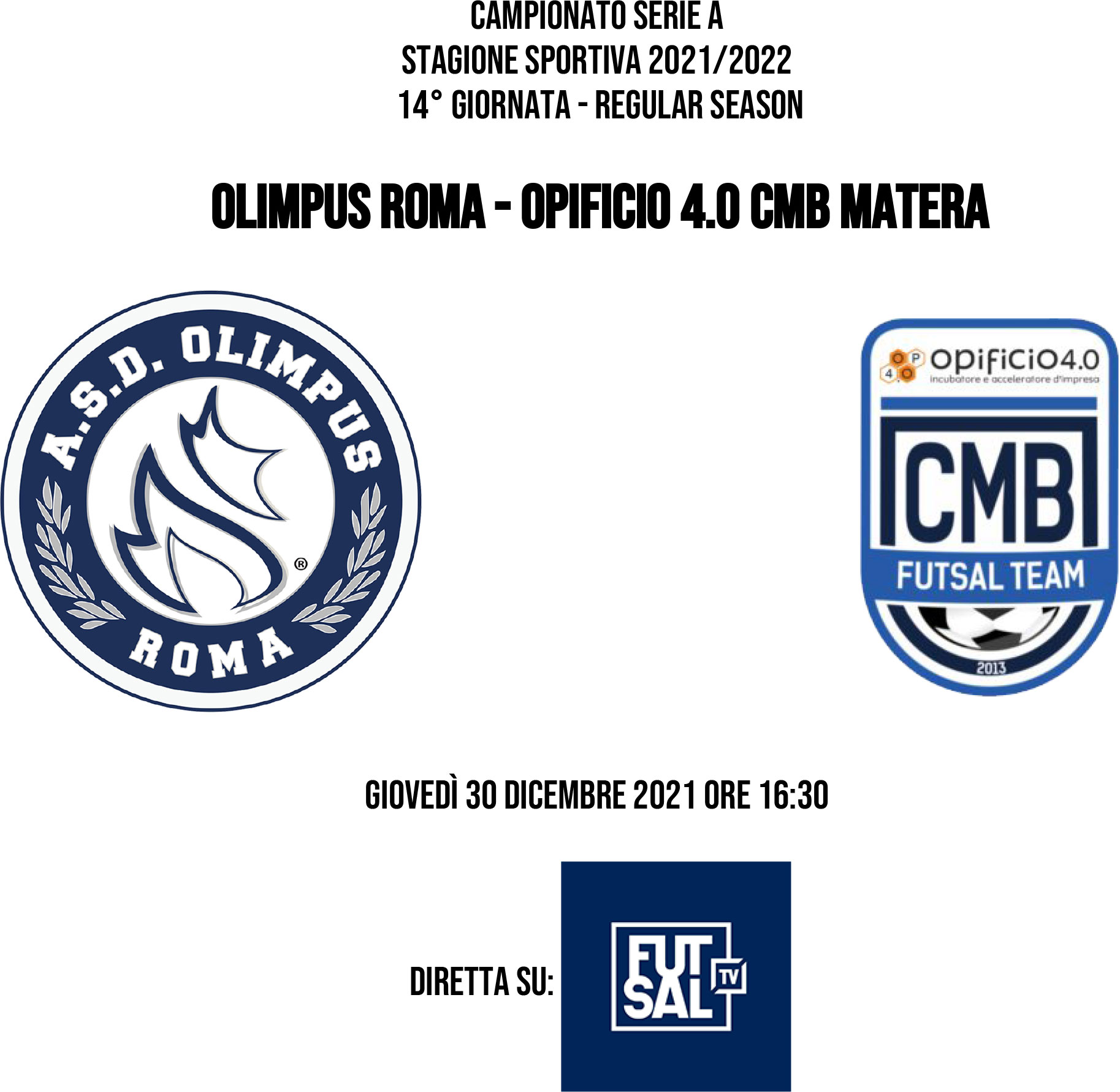 La cartella stampa della quattordicesima giornata: Olimpus Roma - Opificio 4.0 CMB Matera