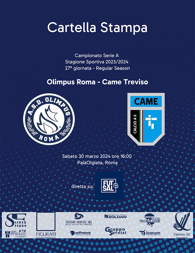 La cartella stampa della 27° giornata di campionato 23/24: Olimpus Roma - Came Treviso