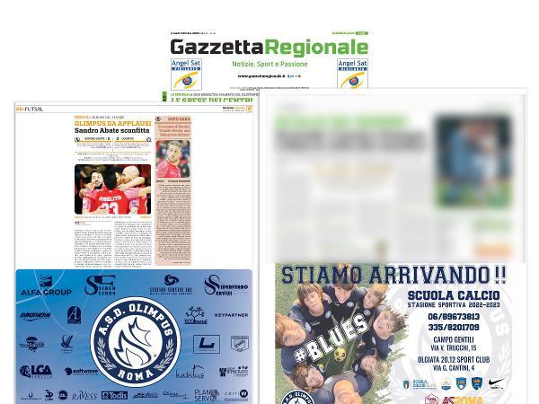 Le pagine dell'edizione del 03.10.22 di Gazzetta Regionale dedicate all'Olimpus Roma
