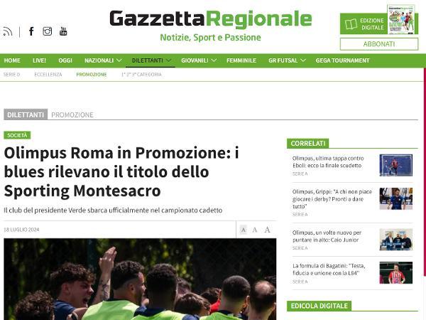 L'articolo di Gazzetta Regionale dedicato all'Olimpus Roma