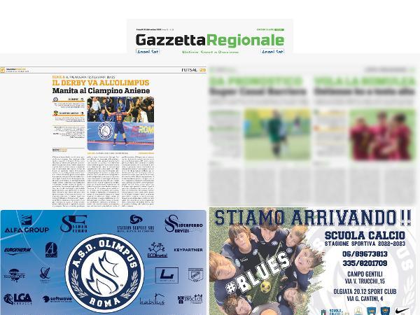 Le pagine dell'edizione del 26.09.22 di Gazzetta Regionale dedicate all'Olimpus Roma