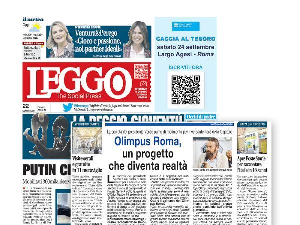 L'intervista al presidente Andrea Verde su Leggo, edizione del 22.09.22
