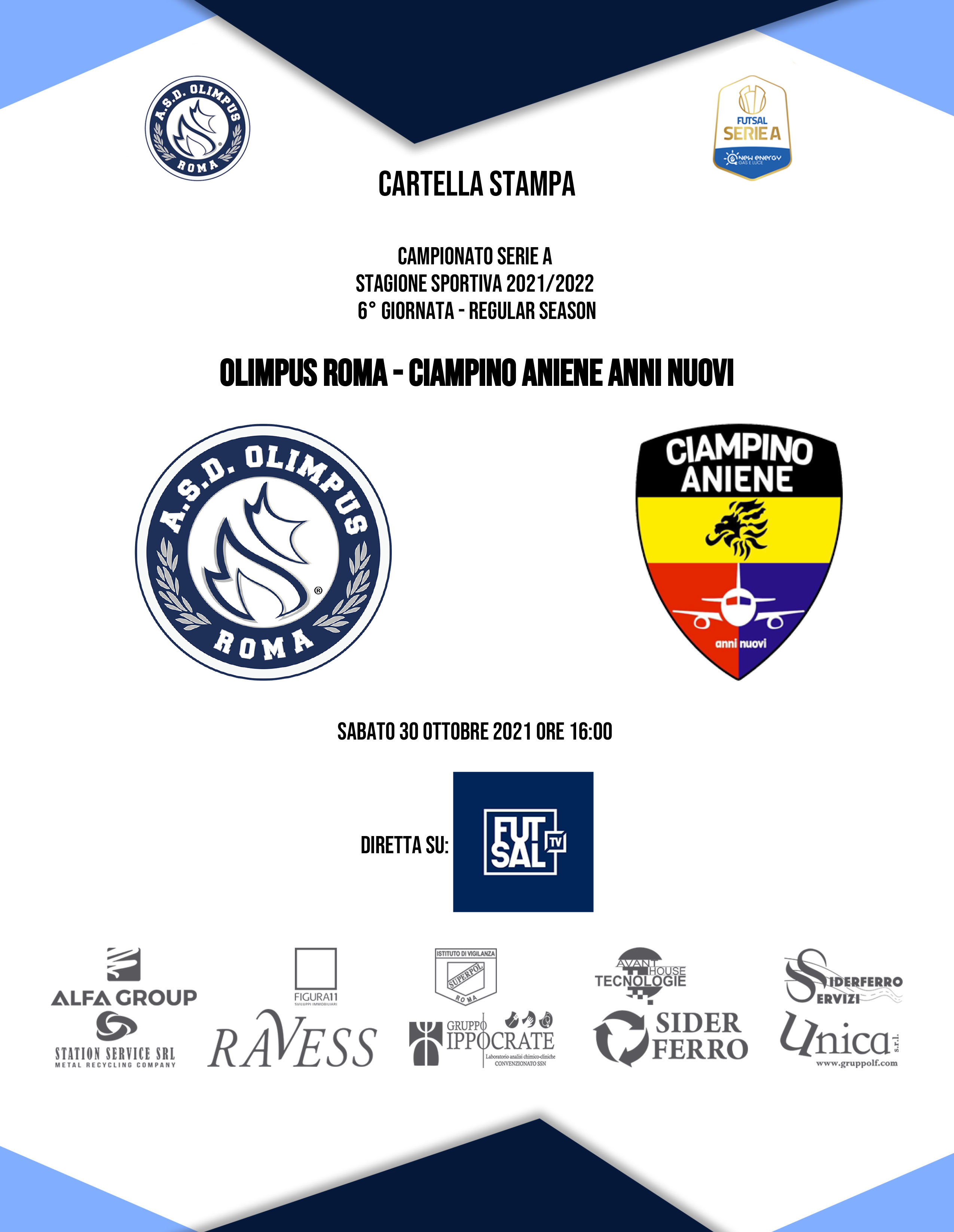 La cartella stampa della sesta giornata: Olimpus Roma - Ciampino Aniene Anni Nuovi